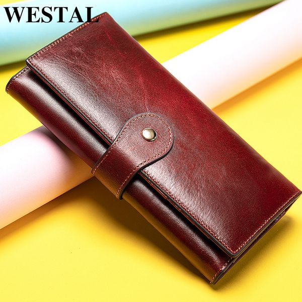 

westal women's wallet women genuine leather clutch female long wallet for phone/cards lady wallets purses girl wallets money bag c1115, Red;black