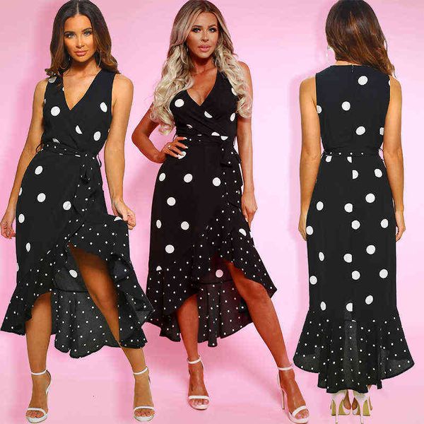 

casual dresses 2022 women's fashion wave point irregular dresses, Black;gray
