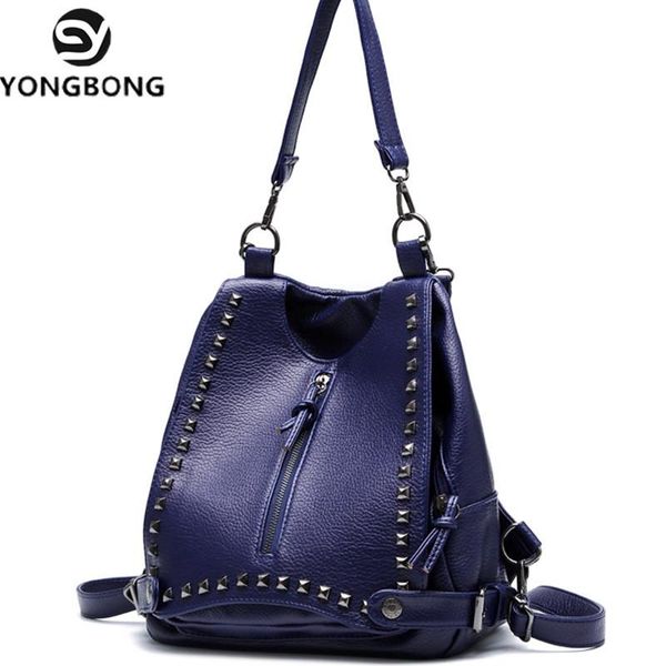 

backpack style yongbong women rivet backpacks leather female travel shoulder bag high college wind school girl mochila