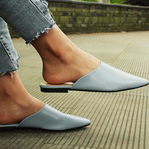 

women summer slippers office lady sandals outside flat with slides modern closed toe lazy mules blue black women's shoes