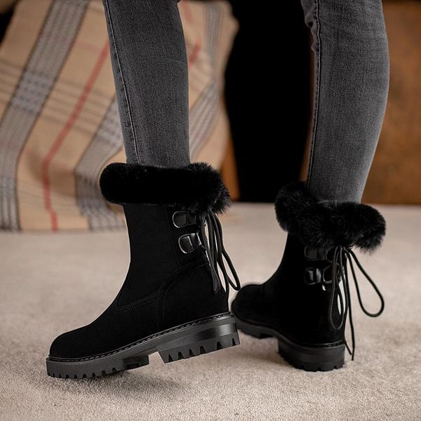 

women snow boots 2020 warm fur black boots ladies platform ankle fashion ladies booties thick heels winter women 43