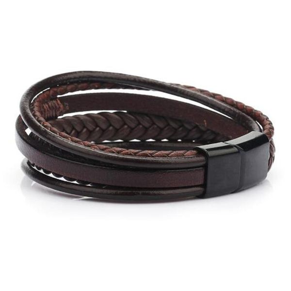 

trendy genuine leather bracelets men stainless steel multilayer braided rope bracelets for male female bracelets bbyjob, Golden;silver