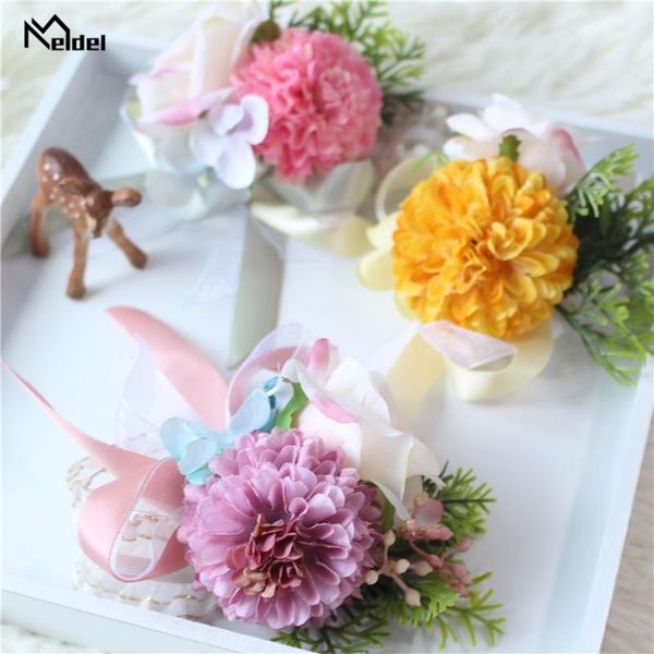 

decorative flowers & wreaths meldel silk roses wrist bracelet pin artificial flower wedding bridesmaid boutonniere corsages