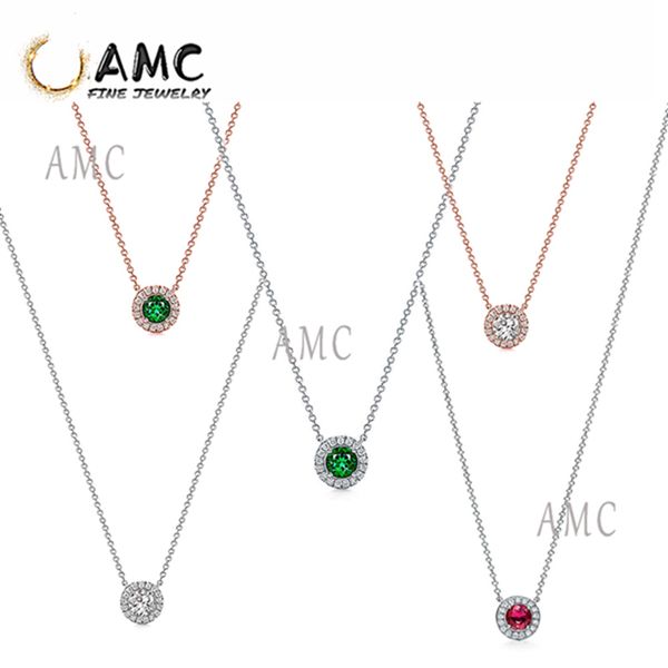

tf real 925 sterling silver classic female s925 sterling silver round necklace inlaid red dark blue zircon pendant necklace sweater chain