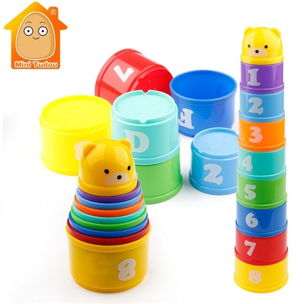 9PCS Giocattoli educativi per bambini 6 mesi + Figure Lettere Foldind Stack Cup Tower Bambini Early Intelligence 201224