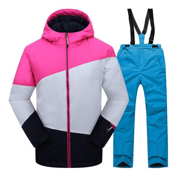 

clothing sets children set girls ski suits windproof jacket +pant winter warm skiing suit outdoor teens kids snow, White