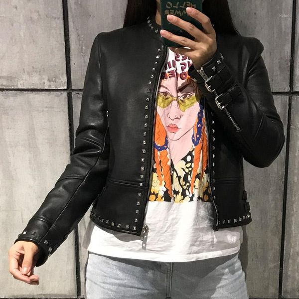 

real leather jacket rivet leather jacket1, Black