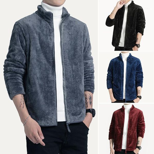 

kolmakov 2021 casual men's double-faced fleece jackets men streetwear jacket solid cardigan thick coats male 4 color m-3xl1, Black;brown