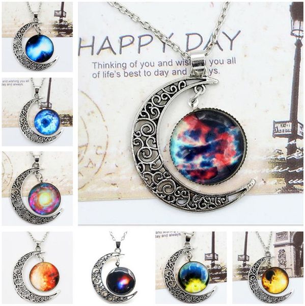 

gemstone new space vintage starry universe moon outer pendant necklacesy1m7