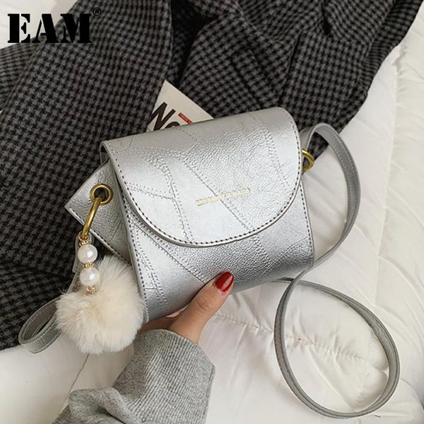 

shoulder bags [eam] women sliver small phone bag pu leather flap personality all-match crossbody fashion tide 2021 18a1725