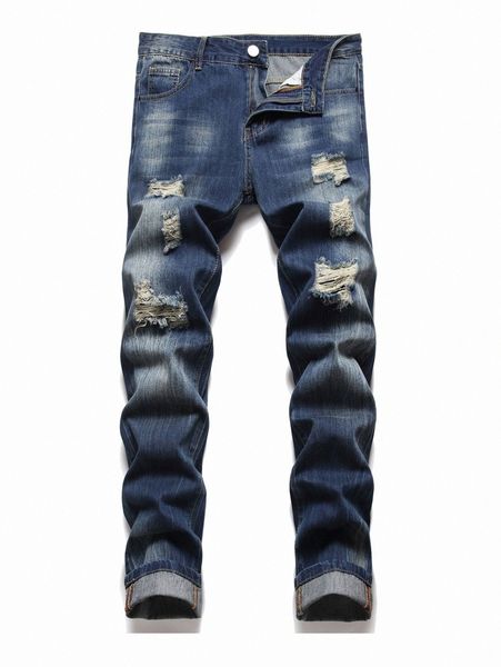 

men ripped bleach wash jeans n7y6#, Blue