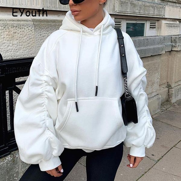 

fashion women hoodie 2020 new solid hooded sweatshirt pile up long sleeve hoodies streetwear sweatshirts women clothes pullovers, Black