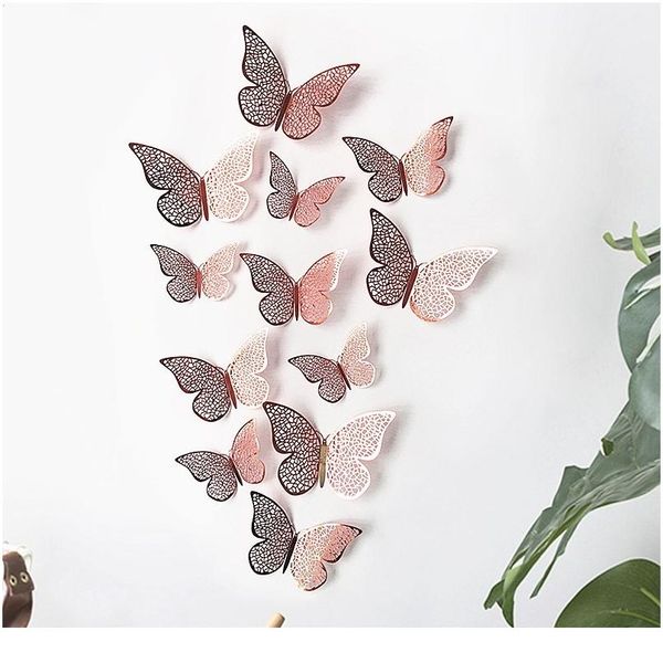 

12pcs/set 3d wall stickers hollow butterfly for kids rooms home wall decor fridge stickers decoration butterfly wall wmtjpy