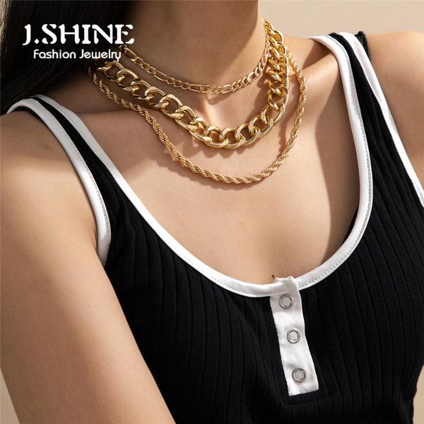 

jshine punk layered chain necklace statement women vintage exaggerated cuban chunky chain twist metal 2021 clavicle necklaces, Silver