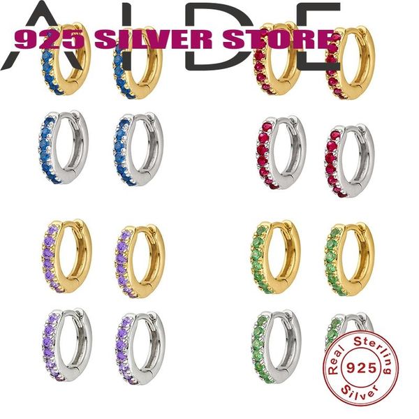 

aide women hoop earring 925 sterling silver round micro-inlaid zircon brincos versatile colored earrings fine jewelry for party, Golden;silver