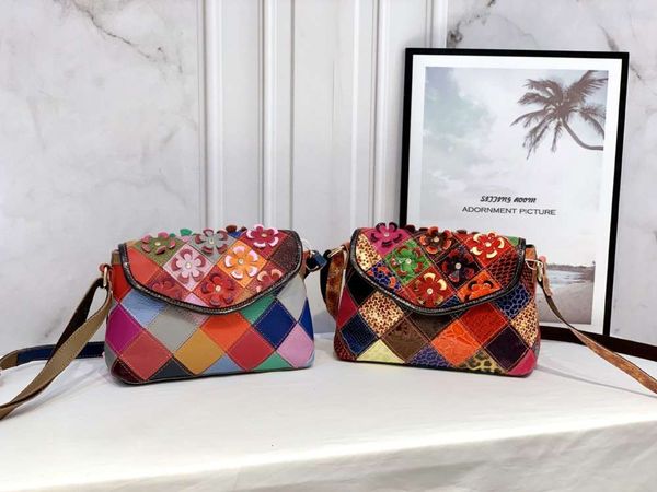 

head plaid stitching special color contrast handbag leather women's bag