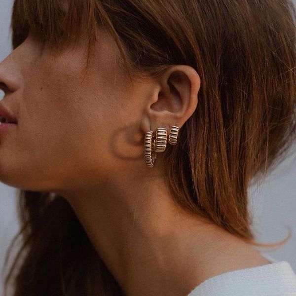 

hoop & huggie 2021 retro jewelry stainless steel 18k gold small large grandma croissant bread earrings women's first choice year gift, Golden;silver