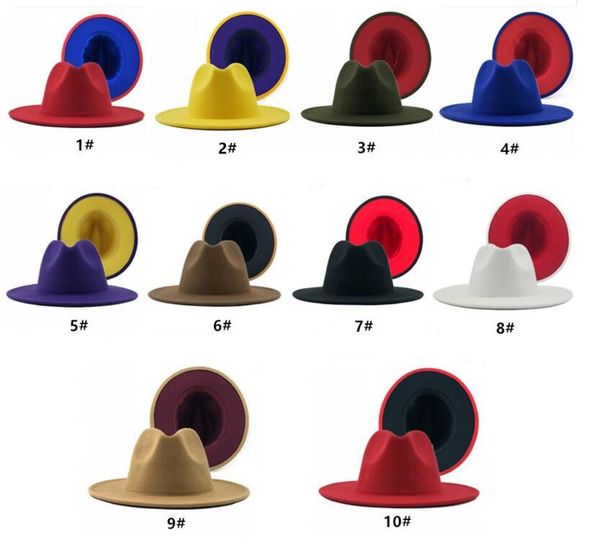 

40 colors colorful patchwork wool felt jazz fedora hats women men elegant fashion wide brim panama party trilby cowboy cap wedding hat, Blue;gray