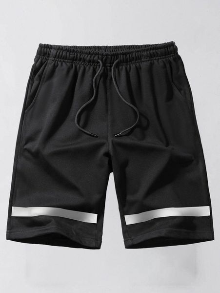 

romwe guys contrast striped drawstring shorts q2m7#, Black