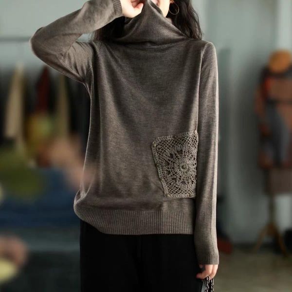 

fairynatural ladies retro turtleneck pullovers solid color 2021 spring autumn women knitted cotton warm soft sweaters, White;black