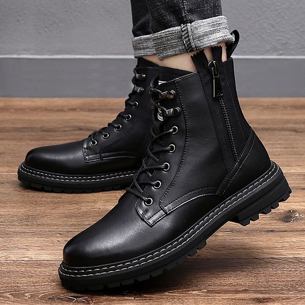 

style england men's cowboy cotton winter snowshoes black leather boots zapatos male t2sw