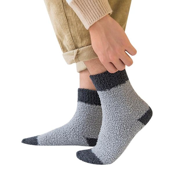 

new fashion winter men coral fleece socks middle tube sleeping home solid stocking calcetines, Black