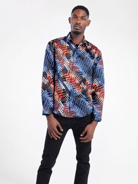 

cloudstyle men polka dot & geo print shirt a3cx#, White;black