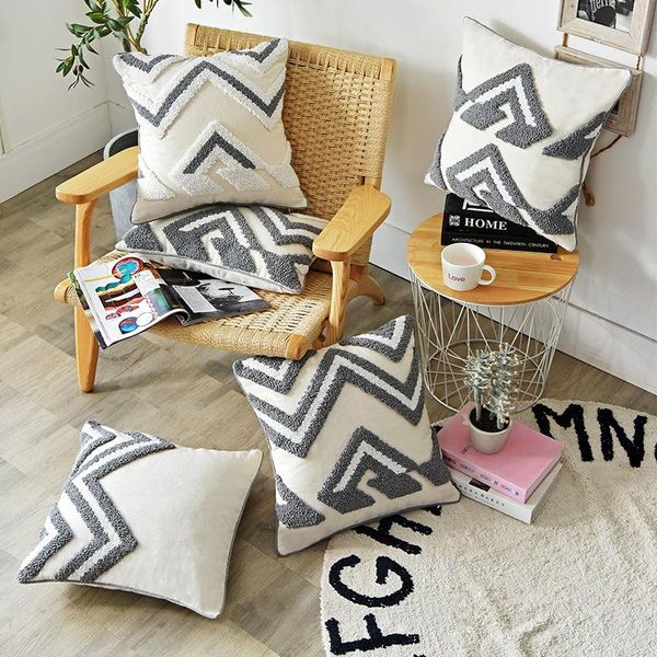 

cushion/decorative pillow grey cushion cover 30x50cm/45x45cm cotton embroidery morroccan style zigzag for home decoratio living room bed