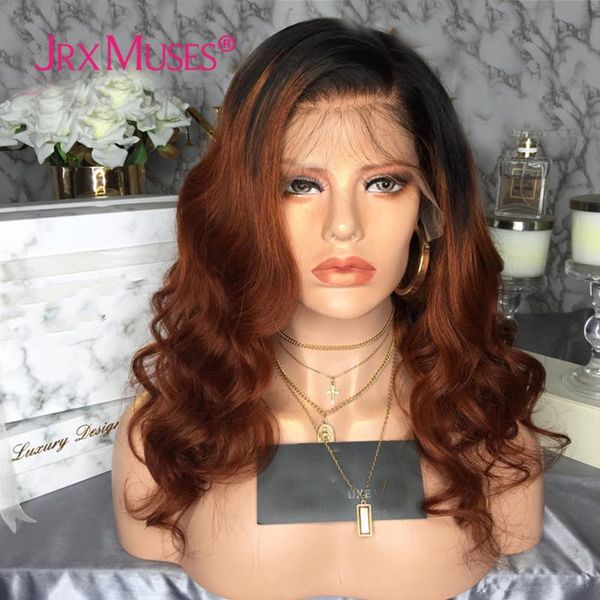 

lace wigs reddish brown front human hair copper red body wave ombre with dark roots t part wig preplucked for black women, Black;brown