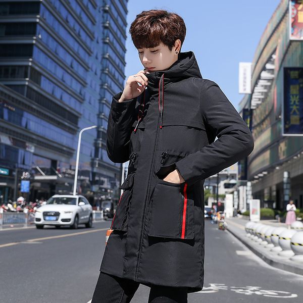 

middle and long 16-year-old down cotton padded jacket 18 men's winter coat, Black