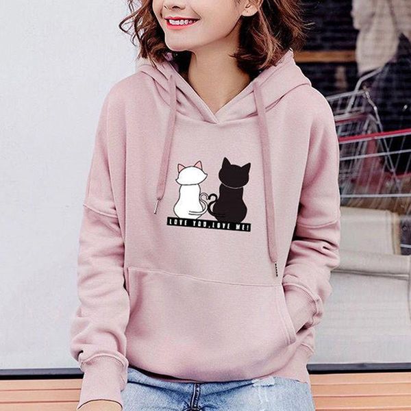 

women's hoodies & sweatshirts 2021 solid color hooded women o neck sweatshirt long-sleeved winter plus velvet thickening coat streetwe, Black