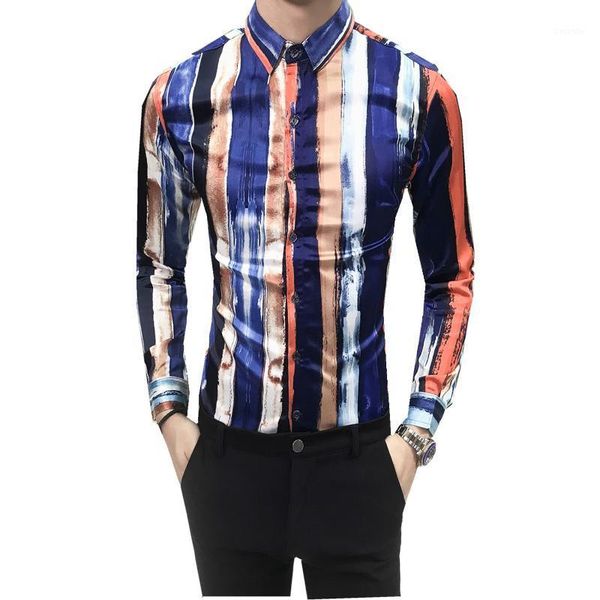 

2018 mens cotton black blue stripe tuexdo shirts dress slim fit fashion man lapel long-sleeved in men's shirts1, White;black