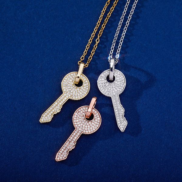 

explosive hip-hop key-shaped pendant full of zircon necklace men and women personality jewelry jinao jewelry key, Silver
