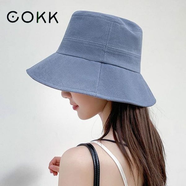 

cokk hat women summer hats for women men bucket hat cotton foldable fisherman cap female outdoor sunshade fishing hat korean y200714, Blue;gray