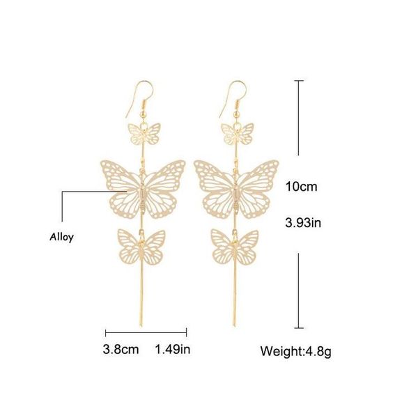 

multi-level long paragraph hollow tassel butterfly earrings european and american ear jewelry manuf sqcpko beauty888, Silver
