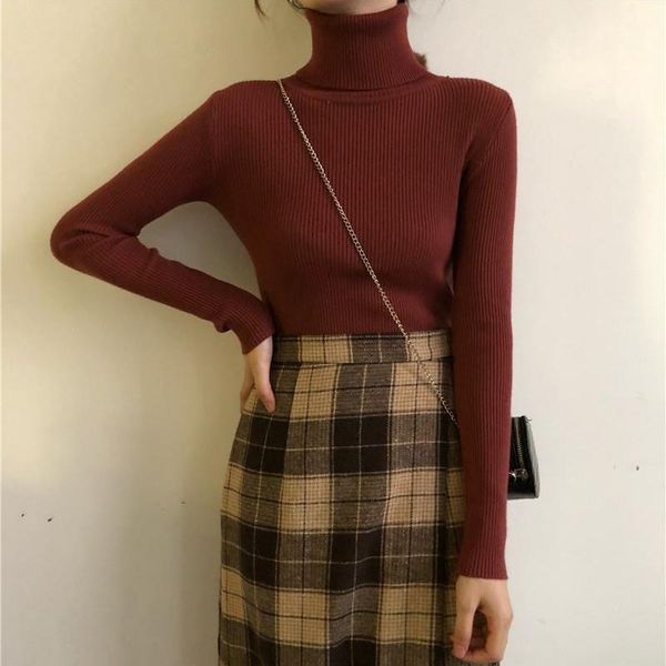 

women's sweaters women's sweaters spinning wool women autumn winter all-match solid color slim slimming high neck turtleneck camis, White;black