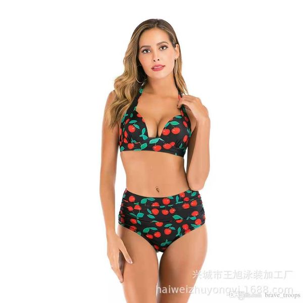 

2020 new swimsuit multi color solid color print high waist split swimsuit bikin bikini#11a