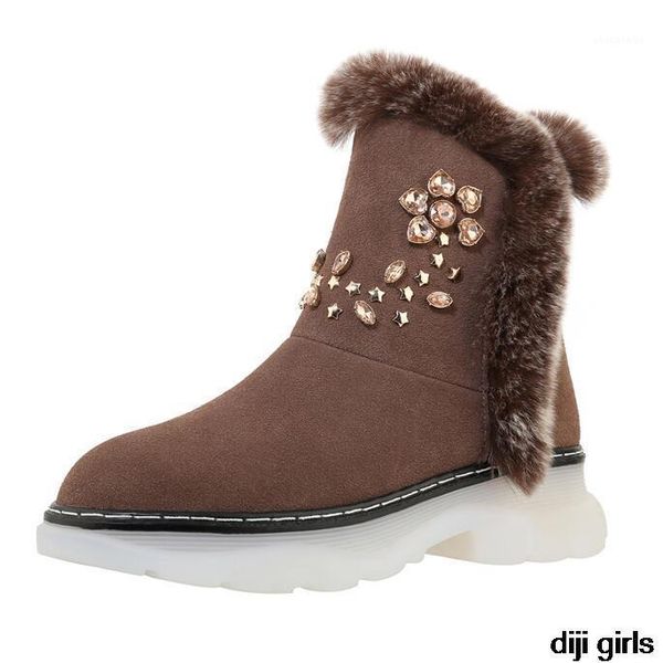 

boots 2021 winter shoes women snow cow suede crystal decoration keep warm ankle women's bottes femme1, Black