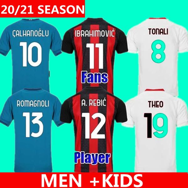 

thai 20 21 ac milan soccer jerseys player versio ibrahimovic piatek football shirt paqueta suso higuain calhanoglu caldara men+kids jerseys, Black
