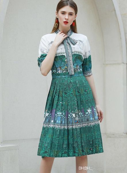 

2020 летняя новая женская одежда европа и бренд с короткими рукавами с короткими рукавами кружева высокая талия 100 плиссированного социальн, White