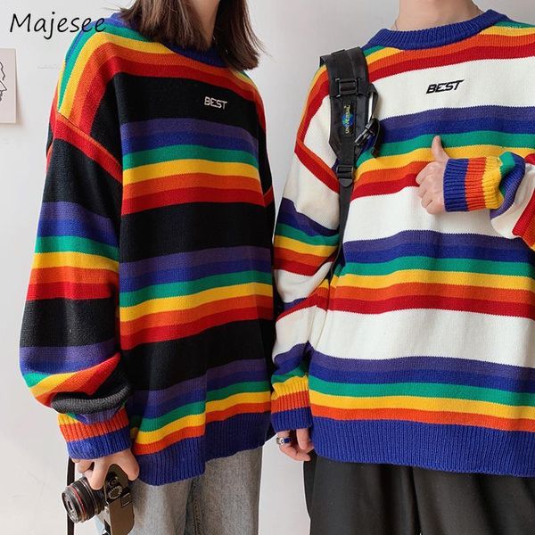 

pullovers men striped panelled colorful loose leisure korean sweaters couples all-match simple students chic harajuku ulzzang1, White;black