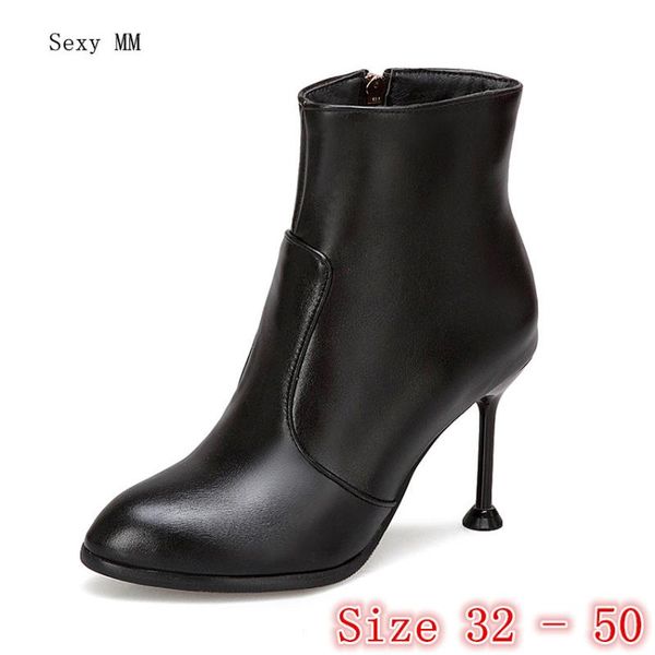 

boots spring autumn high heel women ankle woman short shoes small plus size 32 33 - 50, Black