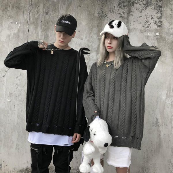 

men and women with the model of autumn/winter thickening embroidered "long sleeve knit sweater oversize of ins in china1, White;black