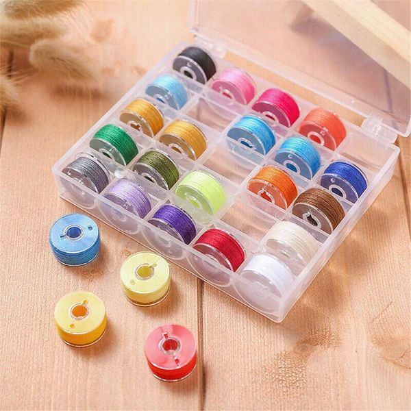 

25pcs sewing thread with bobbin multicolor plastic bobbin box holder case sewing thread kit tools for machine accessories, Black;white