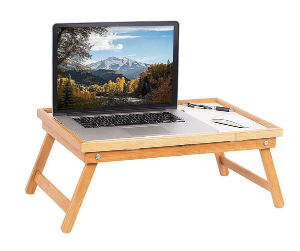 

adjustable bed tray lap desk serving table foldable legs bamboo notebook us