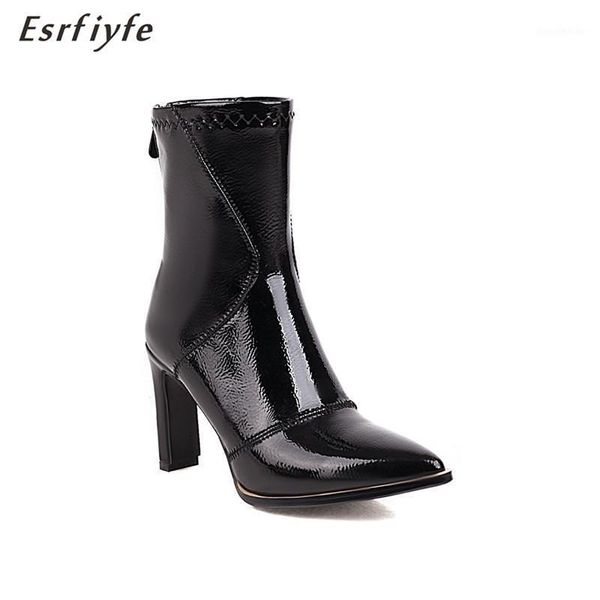 

boots esrfiyfe 2021 large size 17 women ankle pointed toe high heel back zipper shoes female stiletto1, Black