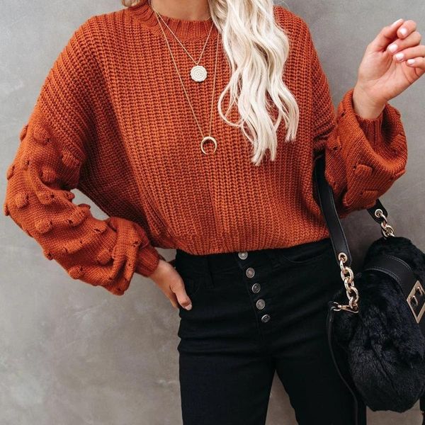 

women's sweaters women dot puff long sleeve sweater o-neck chunky knitted loose jumper crop top, White;black