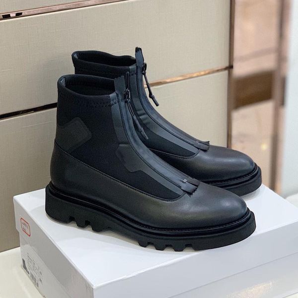 

man genuine leather print paris casual shoe vintage luxurys designer platform front zipper boot outdoor driver's driving combat derby s, Black