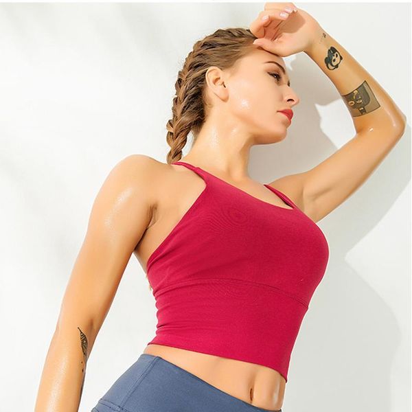 

yoga outfits 1pc cross straps gym sports bra women shockproof fitness padded push up crop activewear underwear1, White;red