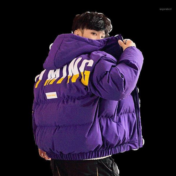 

winter warm cotton-padded coats men letter printed thicken jacket fashion street thick jackets hooded outerwear men's clothing1, Black
